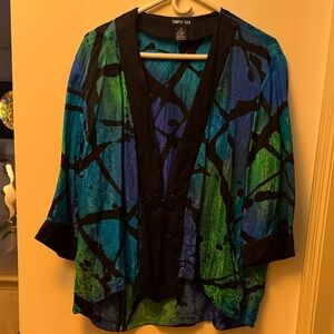 Simply Silk Artistic Kimono Blouse - Blue and Green